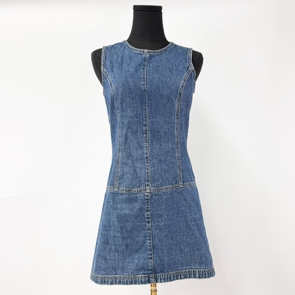 VINTAGE GAP JEANS A LINE BLUE DENIM DRESS WITH ZIPPER BACK